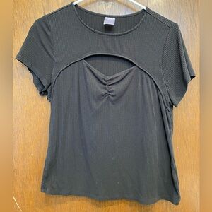 black sweetheart neckline window shirt